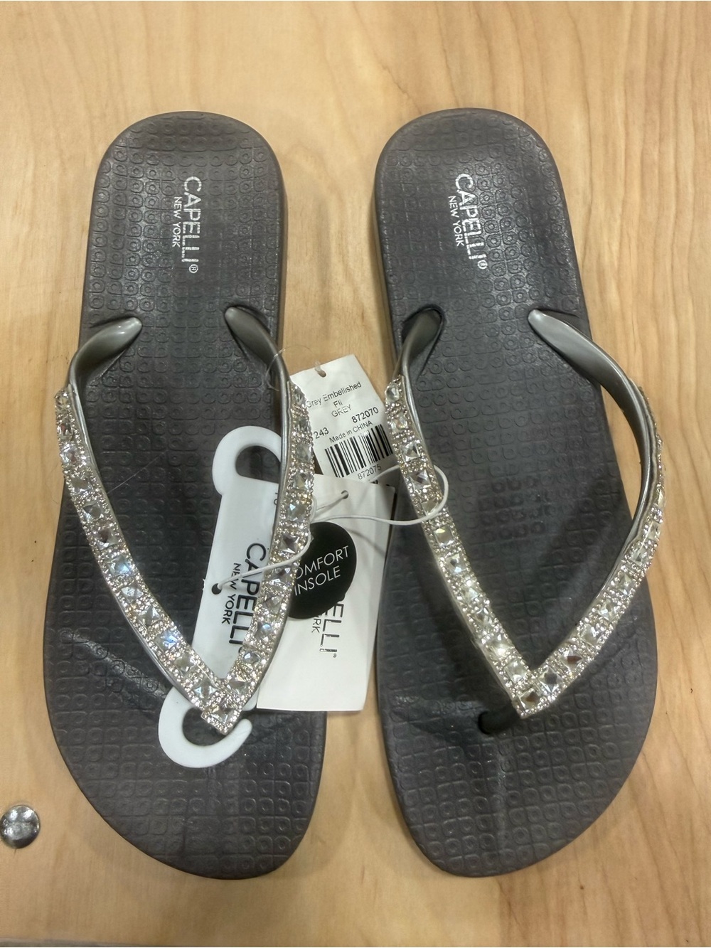 Capelli of New York Dark Gray Rhinestone V-Strap Sandals